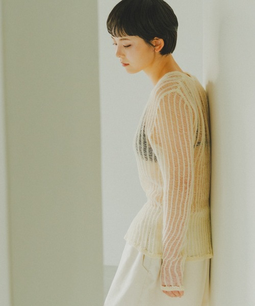 lit（リット）の「Open Ladder Knit Cardigan（ニット/セーター・レディース・ブラック/アイボリー/スモークグレー・FREE）」の16枚目の写真