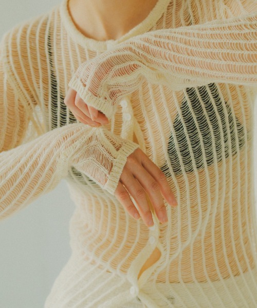 lit（リット）の「Open Ladder Knit Cardigan（ニット/セーター・レディース・ブラック/アイボリー/スモークグレー・FREE）」の18枚目の写真