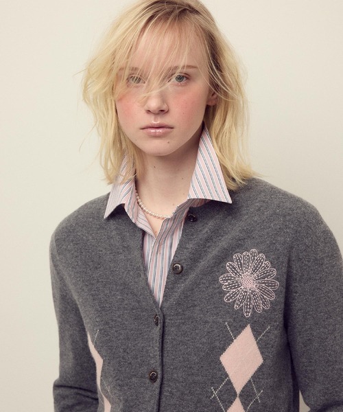 CASHMERE BLENDED CARDIGAN ROUND NECK ARGYLE / カシミヤ ブレンド