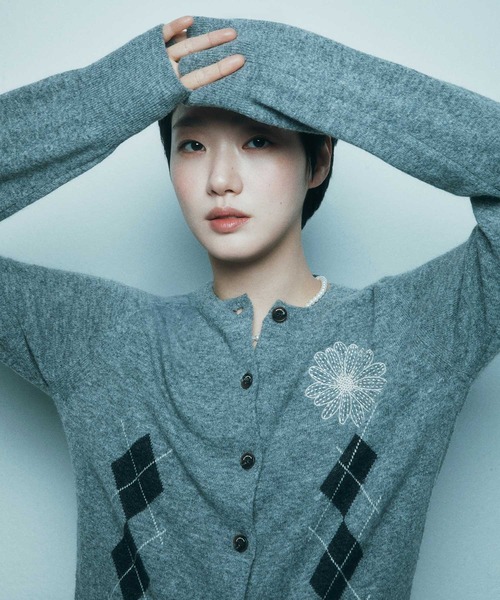CASHMERE BLENDED CARDIGAN ROUND NECK ARGYLE / カシミヤ ブレンド