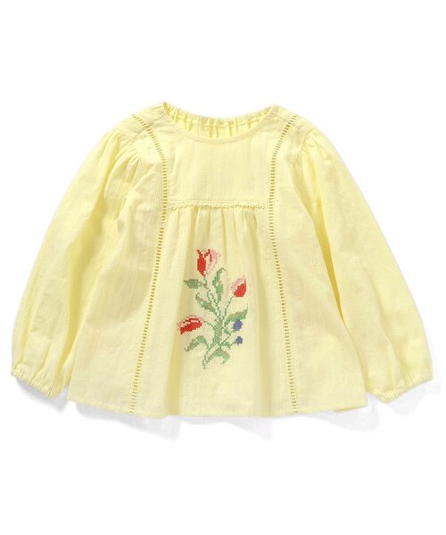 Boribon（ボリボン）の「チューリップ刺繍ノーカラーブラウス（シャツ/ブラウス・キッズ・イエロー/オフホワイト・80/90/100/110/120）」の2枚目の写真