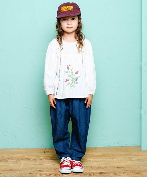 Boribon（ボリボン）の「チューリップ刺繍ノーカラーブラウス（シャツ/ブラウス・キッズ・イエロー/オフホワイト・80/90/100/110/120）」の4枚目の写真