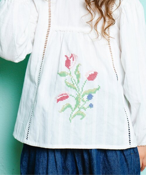 Boribon（ボリボン）の「チューリップ刺繍ノーカラーブラウス（シャツ/ブラウス・キッズ・イエロー/オフホワイト・80/90/100/110/120）」の6枚目の写真