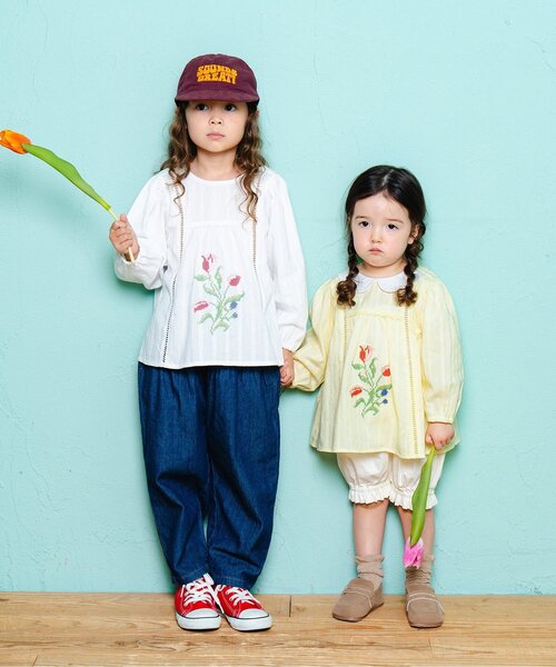 Boribon（ボリボン）の「チューリップ刺繍ノーカラーブラウス（シャツ/ブラウス・キッズ・イエロー/オフホワイト・80/90/100/110/120）」の7枚目の写真