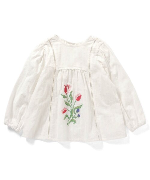 Boribon（ボリボン）の「チューリップ刺繍ノーカラーブラウス（シャツ/ブラウス・キッズ・イエロー/オフホワイト・80/90/100/110/120）」の3枚目の写真
