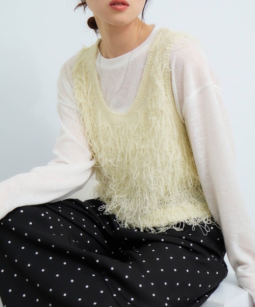NOGLE(ノグル)の「【NOGLE/ノグル】ループ フリンジ ニット ビスチェ(ベスト・レディース・ベージュ/グレー/アイボリー/イエロー・FREE)」の6枚目の写真