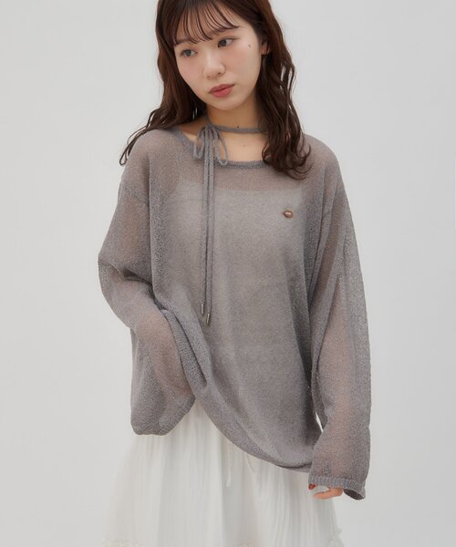 DISCOAT(ディスコート)の「【umm./5色展開】チョーカー付きプルオーバー(ニット/セーター・レディース・サックスブルー/アイボリー/ネイビー/レモンイエロー/グレー・FREE)」の1枚目の写真