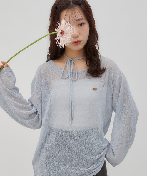 DISCOAT(ディスコート)の「【umm./5色展開】チョーカー付きプルオーバー(ニット/セーター・レディース・サックスブルー/アイボリー/ネイビー/レモンイエロー/グレー・FREE)」の4枚目の写真