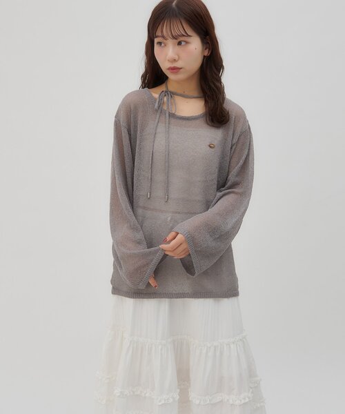 DISCOAT(ディスコート)の「【umm./5色展開】チョーカー付きプルオーバー(ニット/セーター・レディース・サックスブルー/アイボリー/ネイビー/レモンイエロー/グレー・FREE)」の14枚目の写真
