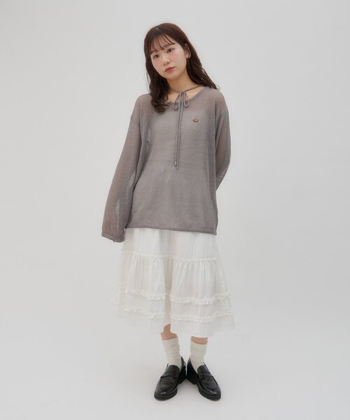 DISCOAT(ディスコート)の「【umm./5色展開】チョーカー付きプルオーバー(ニット/セーター・レディース・サックスブルー/アイボリー/ネイビー/レモンイエロー/グレー・FREE)」の16枚目の写真