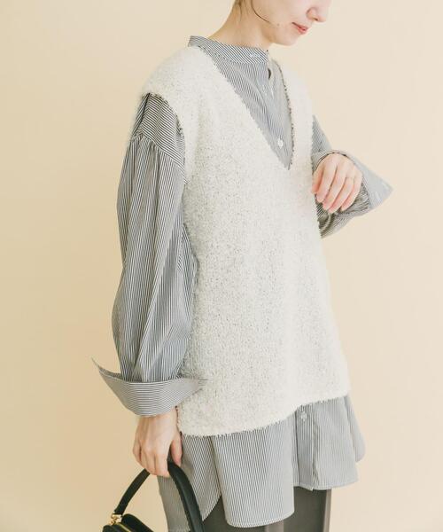 ITEMS URBANRESEARCH(アイテムズ アーバンリサーチ)の「リボンヤーンベスト(ニット/セーター・レディース・ブラック/チャコールグレー/オフホワイト・FREE)」の2枚目の写真