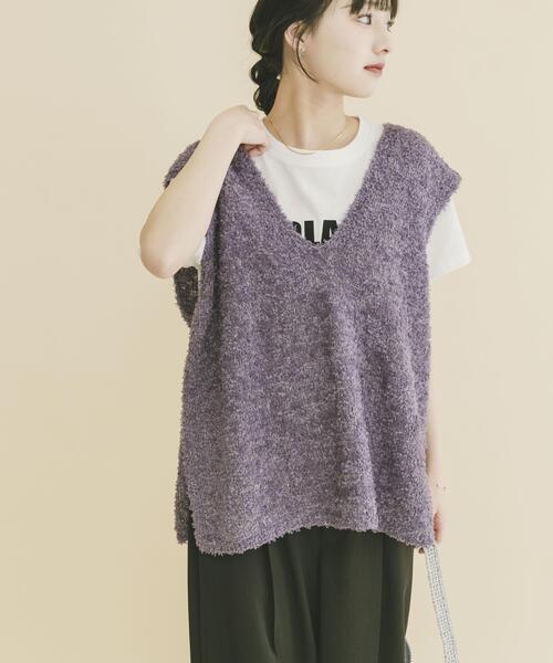 ITEMS URBANRESEARCH(アイテムズ アーバンリサーチ)の「リボンヤーンベスト(ニット/セーター・レディース・ブラック/チャコールグレー/オフホワイト・FREE)」の3枚目の写真