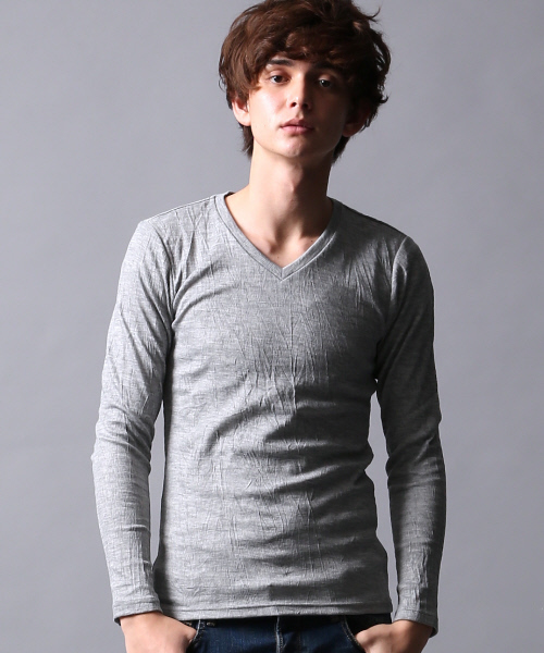 5351 POUR LES HOMMES（ゴーサンゴーイチプールオム）の「クラッシュテレコVネックカットソー（Tシャツ/カットソー・メンズ・カーキ/グレー/ブラック/ホワイト・1/3/2）」の4枚目の写真