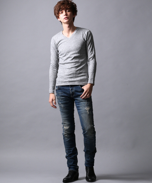 5351 POUR LES HOMMES（ゴーサンゴーイチプールオム）の「クラッシュテレコVネックカットソー（Tシャツ/カットソー・メンズ・カーキ/グレー/ブラック/ホワイト・1/3/2）」の20枚目の写真