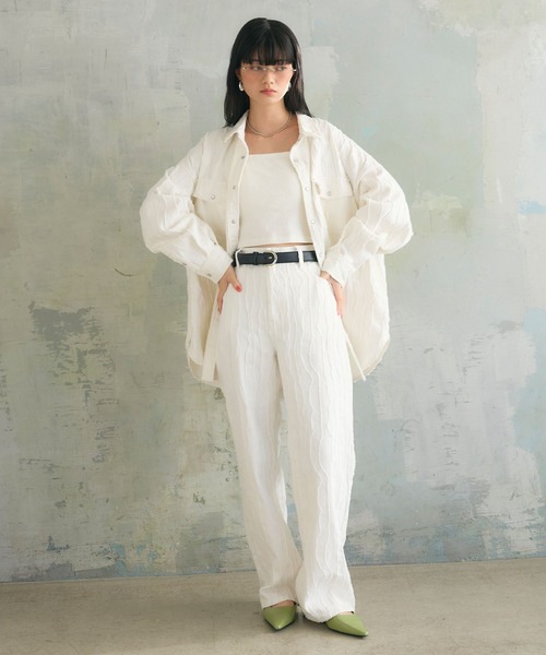 ELLEgirl（エルガール）の「フリンジジャガードパンツ（デニムパンツ・レディース・オフホワイト/ベージュ・M/L）」の3枚目の写真