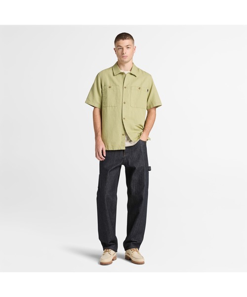 Timberland（ティンバーランド）の「コットンリネン ユーティリティ 半袖 シャツ メンズ（シャツ/ブラウス・メンズ・セージグリーン・LARGE/MEDIUM/X-LARGE）」の2枚目の写真