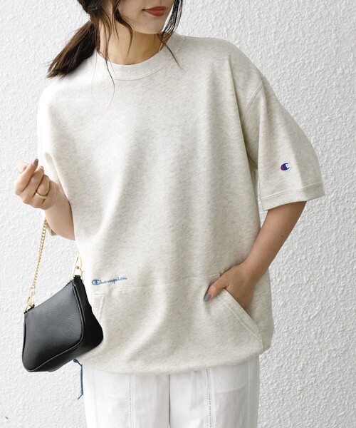 Champion(チャンピオン)の「【SHIPS any別注】Champion: ロゴ刺繍 スピンドル スウェット Tシャツ 26SS◇(Tシャツ/カットソー・メンズ・ナチュラル/ライトブルー/ブラック・X-LARGE/LARGE/MEDIUM)」の3枚目の写真
