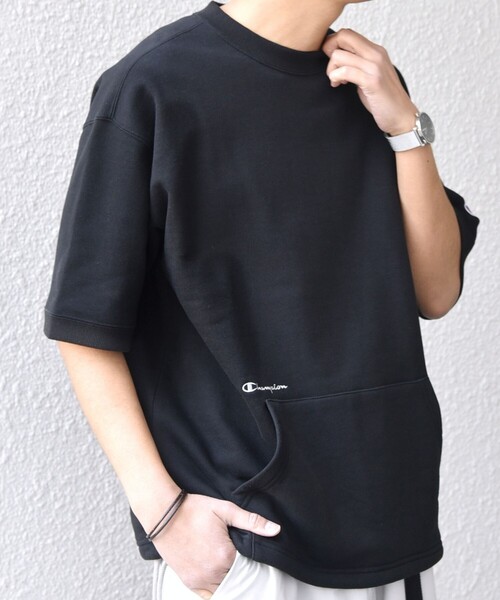 SHIPS any別注】Champion: ロゴ刺繍 スピンドル スウェット Tシャツ