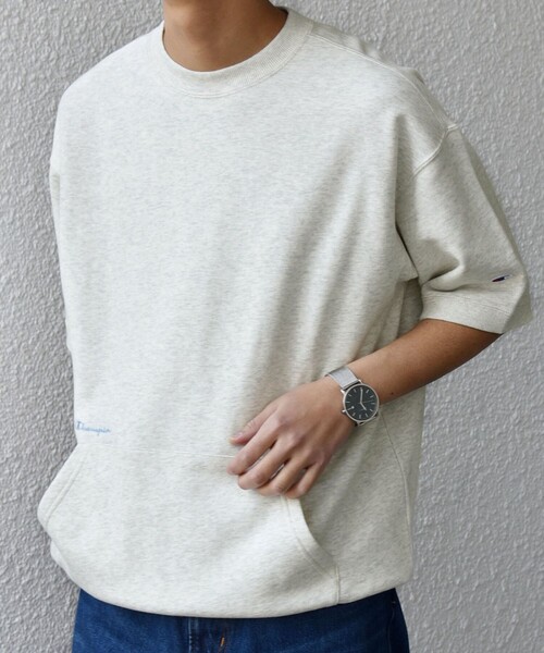 SHIPS any別注】Champion: ロゴ刺繍 スピンドル スウェット Tシャツ