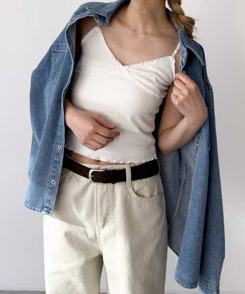 CANAL JEAN（キャナルジーン）の「HARING　レーストリムキャミ（キャミソール・レディース・ネイビー/アイボリー・ONE SIZE）」の2枚目の写真