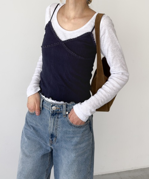 CANAL JEAN（キャナルジーン）の「HARING　レーストリムキャミ（キャミソール・レディース・ネイビー/アイボリー・ONE SIZE）」の3枚目の写真