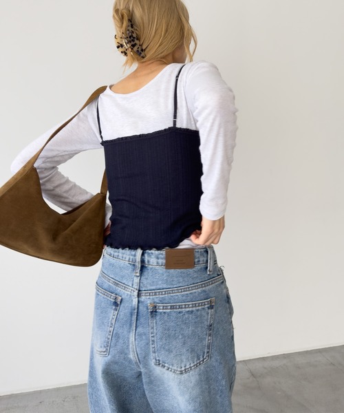 CANAL JEAN（キャナルジーン）の「HARING　レーストリムキャミ（キャミソール・レディース・ネイビー/アイボリー・ONE SIZE）」の4枚目の写真