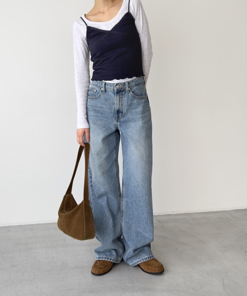 CANAL JEAN（キャナルジーン）の「HARING　レーストリムキャミ（キャミソール・レディース・ネイビー/アイボリー・ONE SIZE）」の6枚目の写真