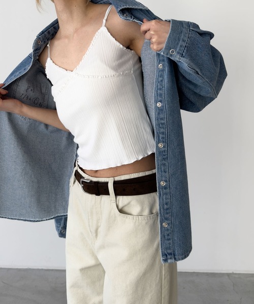 CANAL JEAN（キャナルジーン）の「HARING　レーストリムキャミ（キャミソール・レディース・ネイビー/アイボリー・ONE SIZE）」の7枚目の写真