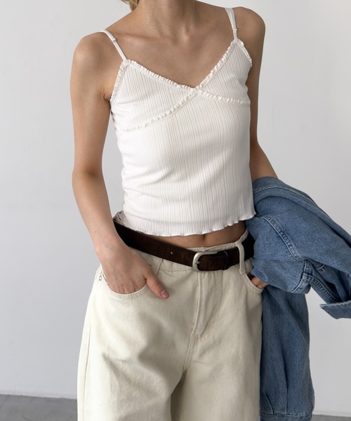 CANAL JEAN（キャナルジーン）の「HARING　レーストリムキャミ（キャミソール・レディース・ネイビー/アイボリー・ONE SIZE）」の8枚目の写真