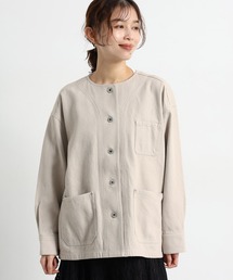 studio CLIP | コットンノーカラーツイルポケットジャケット(ノーカラージャケット)