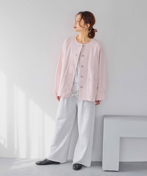 studio CLIP（スタディオクリップ）の「コットンノーカラーツイルポケットジャケット（ノーカラージャケット・レディース・ピンク/ライトグレー/アイボリー・FREE）」の11枚目の写真