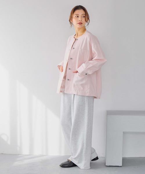 studio CLIP（スタディオクリップ）の「コットンノーカラーツイルポケットジャケット（ノーカラージャケット・レディース・ピンク/ライトグレー/アイボリー・FREE）」の12枚目の写真