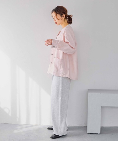 studio CLIP（スタディオクリップ）の「コットンノーカラーツイルポケットジャケット（ノーカラージャケット・レディース・ピンク/ライトグレー/アイボリー・FREE）」の15枚目の写真