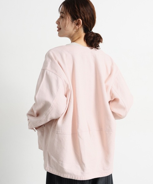 studio CLIP（スタディオクリップ）の「コットンノーカラーツイルポケットジャケット（ノーカラージャケット・レディース・ピンク/ライトグレー/アイボリー・FREE）」の19枚目の写真