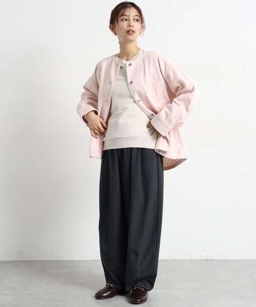 studio CLIP（スタディオクリップ）の「コットンノーカラーツイルポケットジャケット（ノーカラージャケット・レディース・ピンク/ライトグレー/アイボリー・FREE）」の21枚目の写真