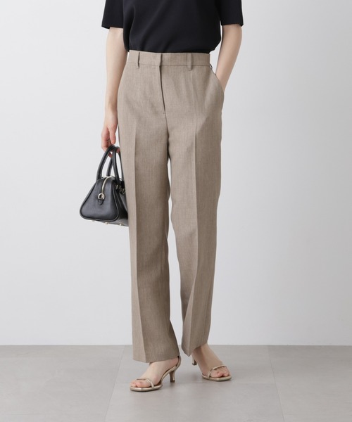 NANO universe(ナノユニバース)の「多機能センタープレスパンツ(セットアップ可)(スラックス・レディース・ライトベージュ/グレー系その他2/ネイビー・FREE)」の4枚目の写真