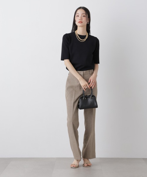 NANO universe(ナノユニバース)の「多機能センタープレスパンツ(セットアップ可)(スラックス・レディース・ライトベージュ/グレー系その他2/ネイビー・FREE)」の6枚目の写真