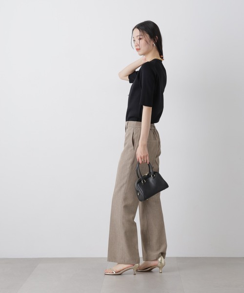 NANO universe(ナノユニバース)の「多機能センタープレスパンツ(セットアップ可)(スラックス・レディース・ライトベージュ/グレー系その他2/ネイビー・FREE)」の8枚目の写真