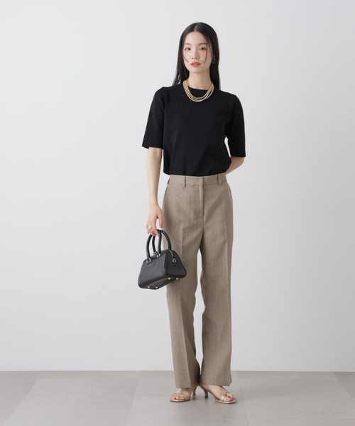 NANO universe(ナノユニバース)の「多機能センタープレスパンツ(セットアップ可)(スラックス・レディース・ライトベージュ/グレー系その他2/ネイビー・FREE)」の5枚目の写真