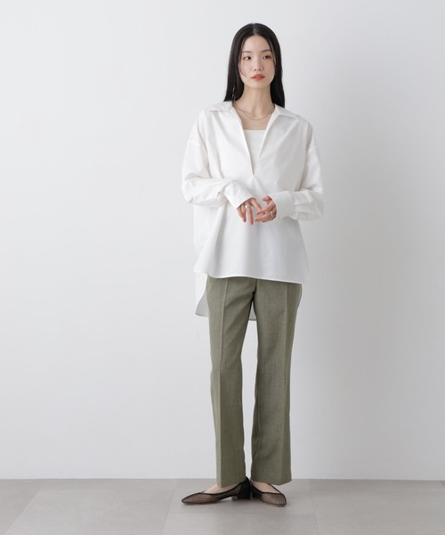 NANO universe(ナノユニバース)の「多機能センタープレスパンツ(セットアップ可)(スラックス・レディース・ライトベージュ/グレー系その他2/ネイビー・FREE)」の13枚目の写真