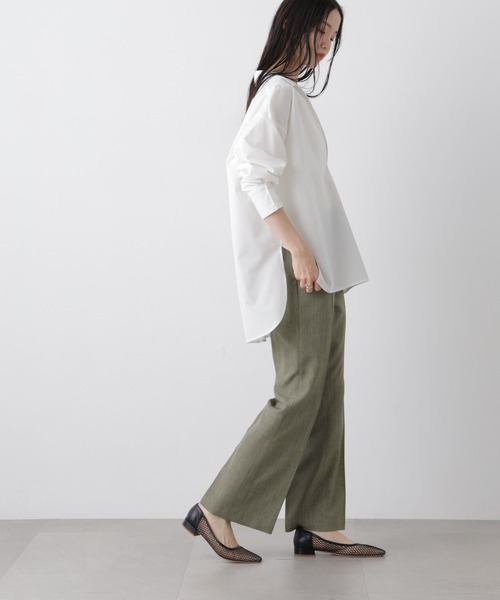 NANO universe(ナノユニバース)の「多機能センタープレスパンツ(セットアップ可)(スラックス・レディース・ライトベージュ/グレー系その他2/ネイビー・FREE)」の16枚目の写真