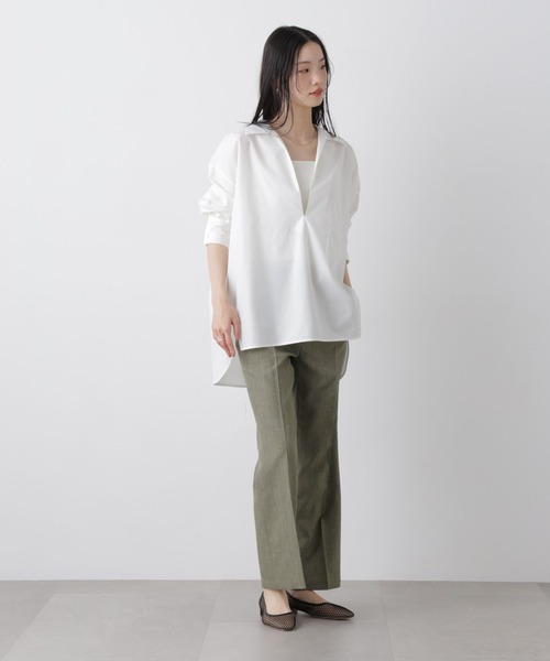 NANO universe(ナノユニバース)の「多機能センタープレスパンツ(セットアップ可)(スラックス・レディース・ライトベージュ/グレー系その他2/ネイビー・FREE)」の17枚目の写真