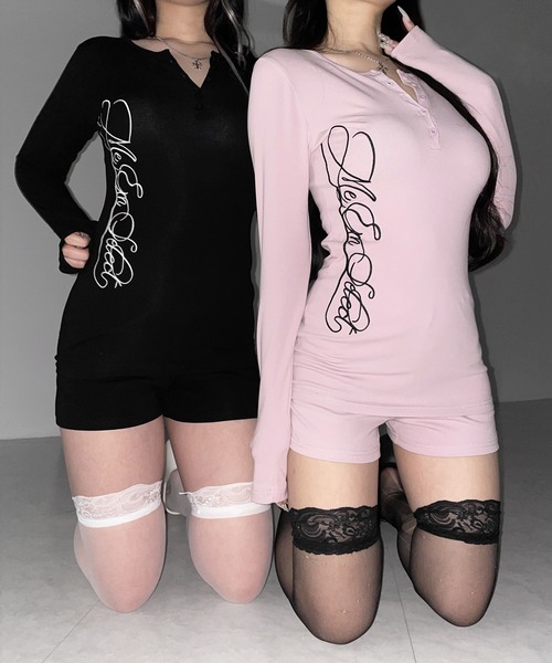 me+em select(ミームセレクト)の「【 セットアップ 】レタリングロゴヘンリーネックトップス&ショートパンツ SETUP / lettering logo henlyneck tops & short pants(セットアップ・レディース・ピンク/ブラック/グレー・FREE)」の15枚目の写真