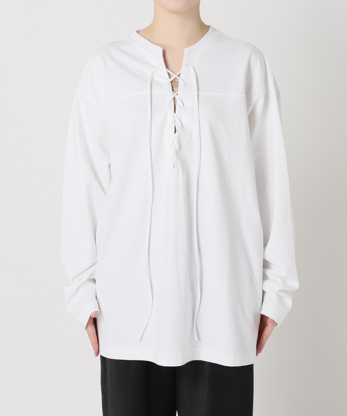 CITYSHOP（シティーショップ）の「[THE MOOD]レースアップロングTシャツ（Tシャツ/カットソー・レディース・ホワイト/ブラック・FREE）」の8枚目の写真