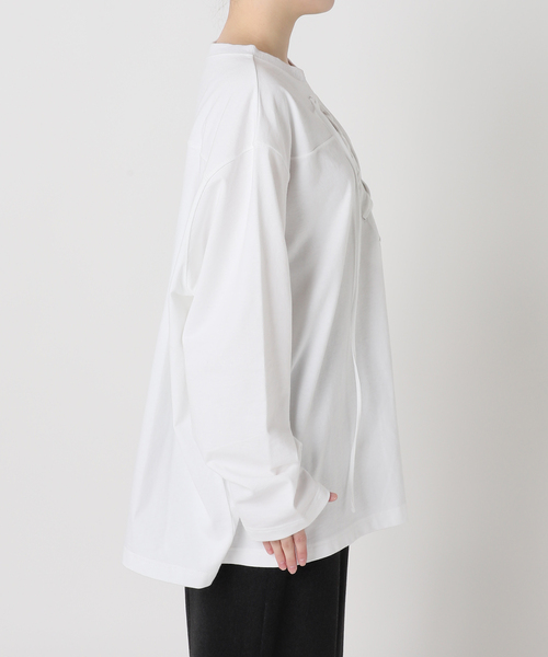 CITYSHOP（シティーショップ）の「[THE MOOD]レースアップロングTシャツ（Tシャツ/カットソー・レディース・ホワイト/ブラック・FREE）」の11枚目の写真