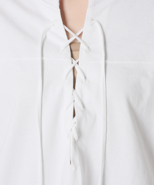 CITYSHOP（シティーショップ）の「[THE MOOD]レースアップロングTシャツ（Tシャツ/カットソー・レディース・ホワイト/ブラック・FREE）」の14枚目の写真
