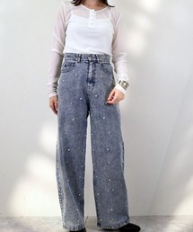 Dolce Fiora（ドルチェフィオラ）の「10oz パールスタッズデニム付きストレートデニム（デニムパンツ）」