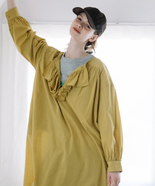 POU DOU DOU(プードゥドゥ)の「フロントフリルワンピース(ワンピース・レディース・ブルー/インディゴブルー/イエロー・3)」の10枚目の写真