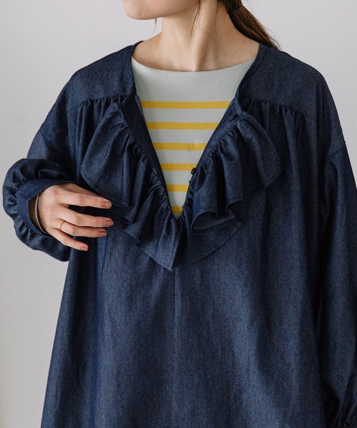 POU DOU DOU(プードゥドゥ)の「フロントフリルワンピース(ワンピース・レディース・ブルー/インディゴブルー/イエロー・3)」の18枚目の写真