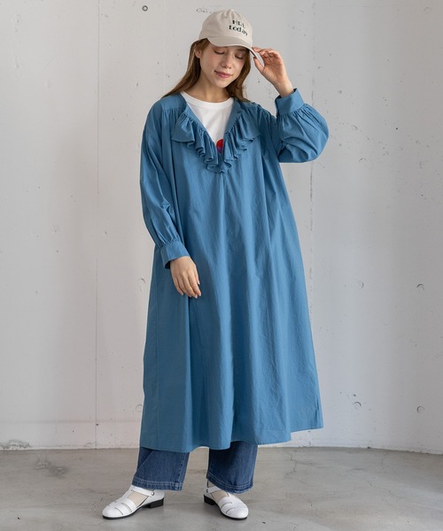 POU DOU DOU(プードゥドゥ)の「フロントフリルワンピース(ワンピース・レディース・ブルー/インディゴブルー/イエロー・3)」の20枚目の写真